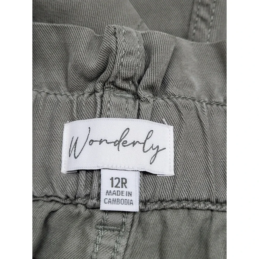 Wonderly Womens Olive Green Tencel Cotton Paperbag Waist Shorts Size 12R NEW